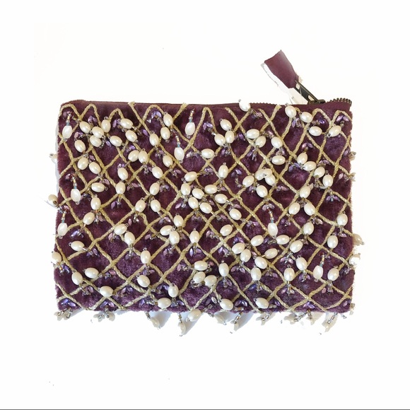 Anthropologie PEARL-SWEPT VELVET POUCH Bag Purse Clutch - Picture 4 of 6
